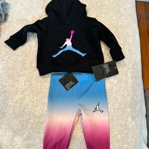 Jordan Black Hoodie and Pink-Blue Gradient Leggings Set